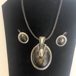 Necklace and Earring Set, 16”-19” Leather Rope 

Estate piece